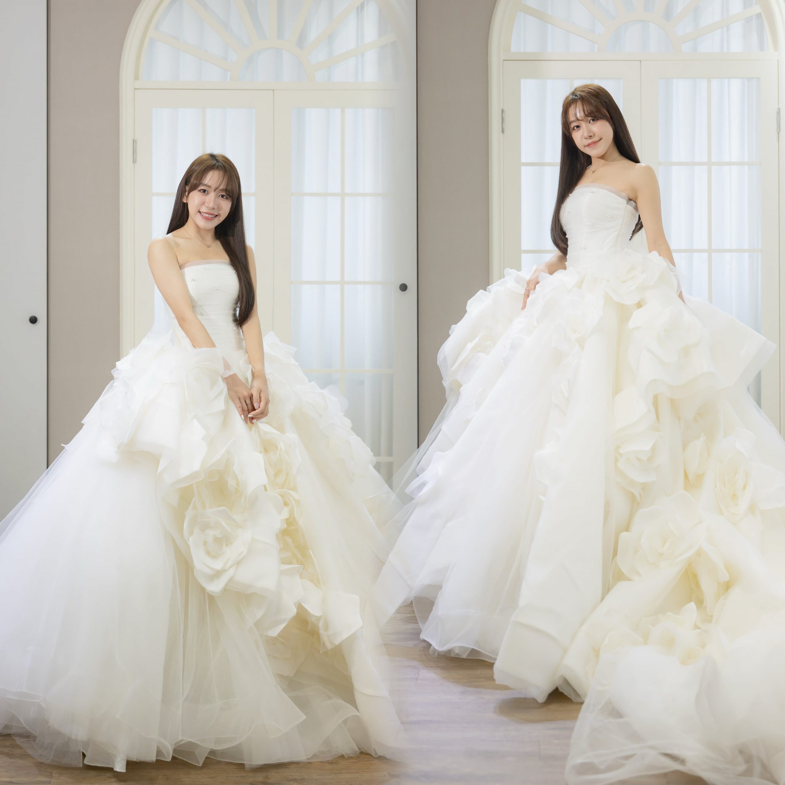 台北曼哈頓婚紗 夢幻禮服 立體花型層疊主紗禮服