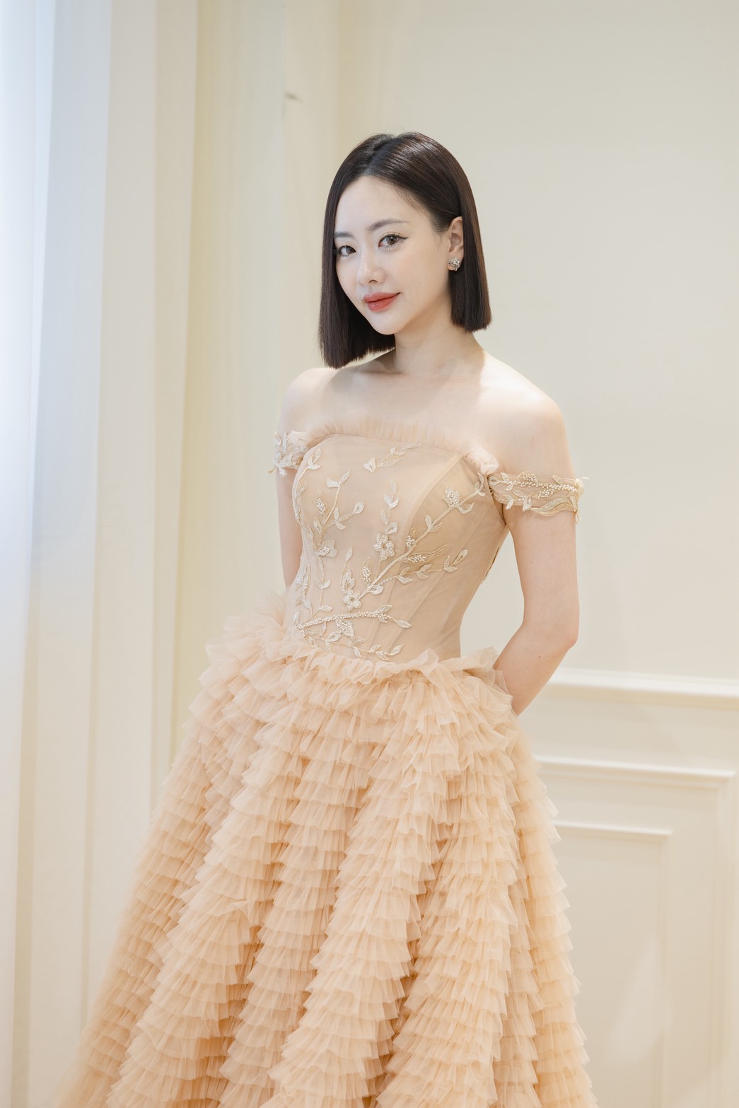 曼哈頓婚紗 夢幻禮服 焦糖日落・裸膚多層次紗蓬裙